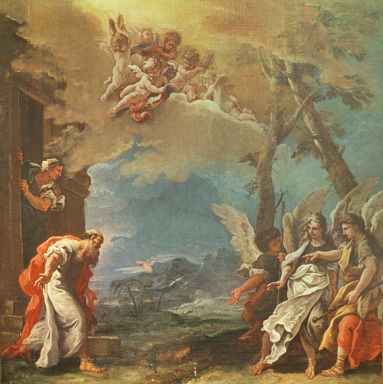 Abraham byder englene velkommen, ca. 1695 af Sebastiano Ricci