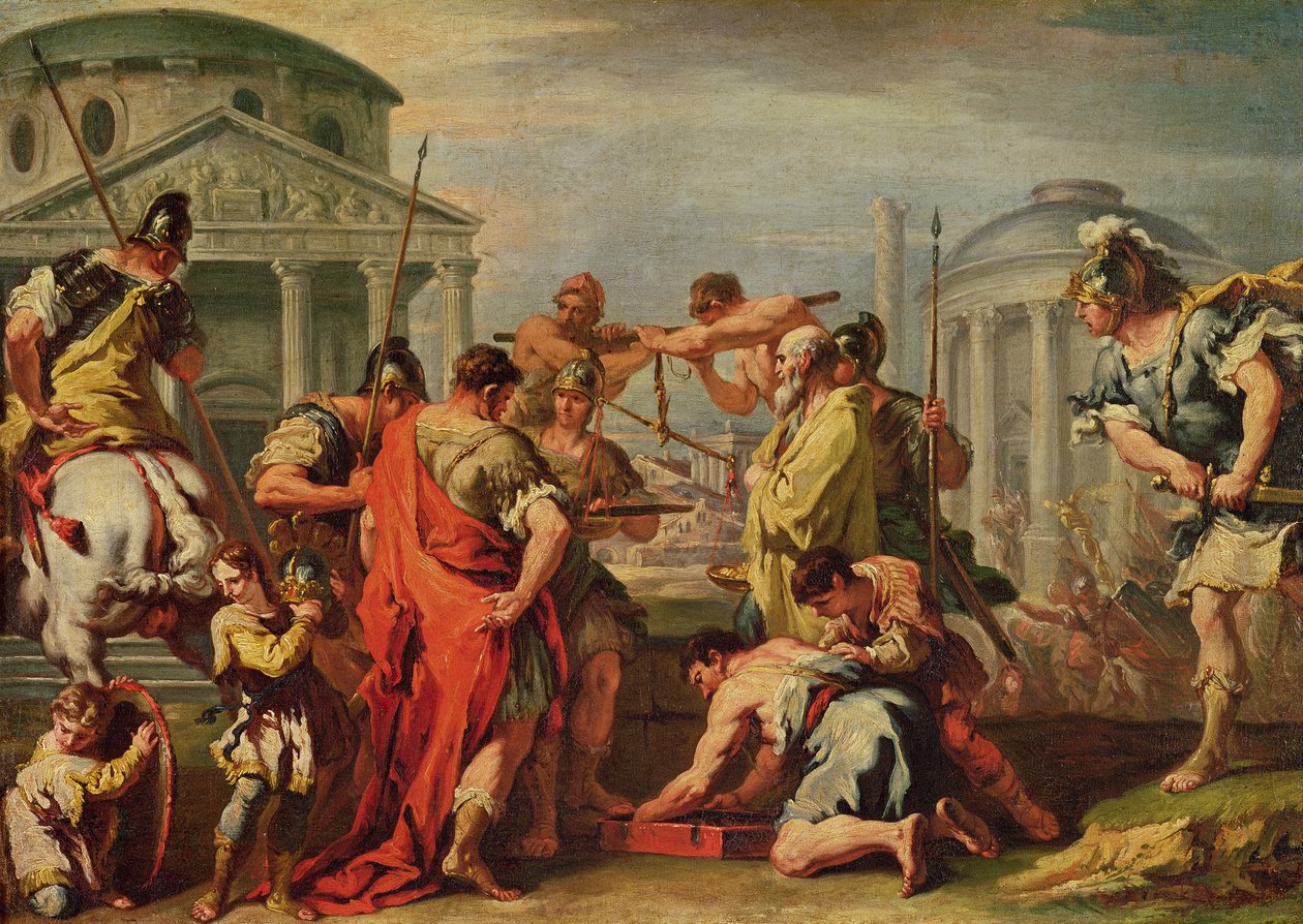 Marcus Furius Camillus (d.c.365 f.Kr.) og Brennus (fl.c.389 f.Kr.) af Sebastiano Ricci