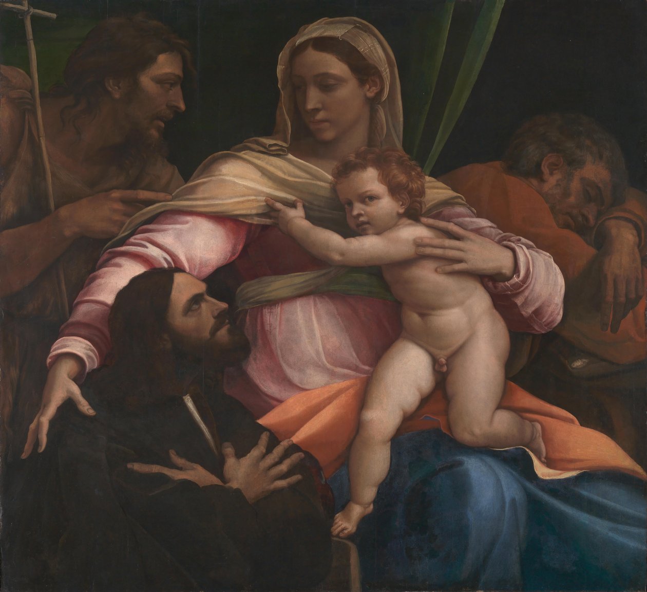 Madonna og barn med SS. Josef og Johannes Døberen og en donor (panel) af Sebastiano del Piombo