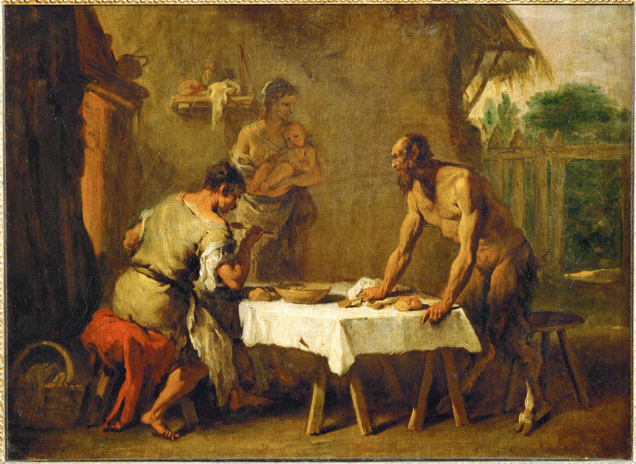 Le satyr et le paysan - Satyr og bonde, en æsteuropæisk fabel ... af Sebastiano (attr. to) Ricci