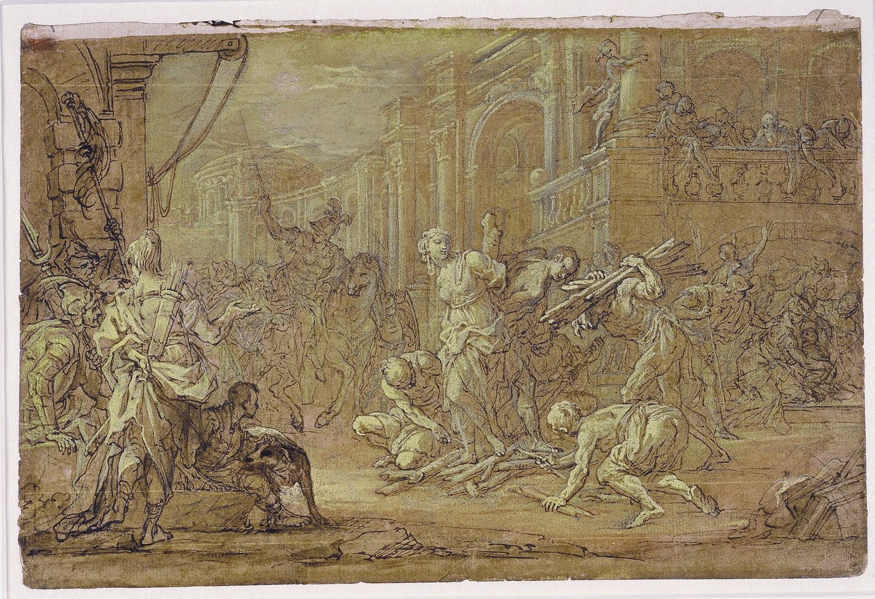 Clorinda redder Sofronia og Olindo fra bålet i Jerusalem af Sebastiano Conca