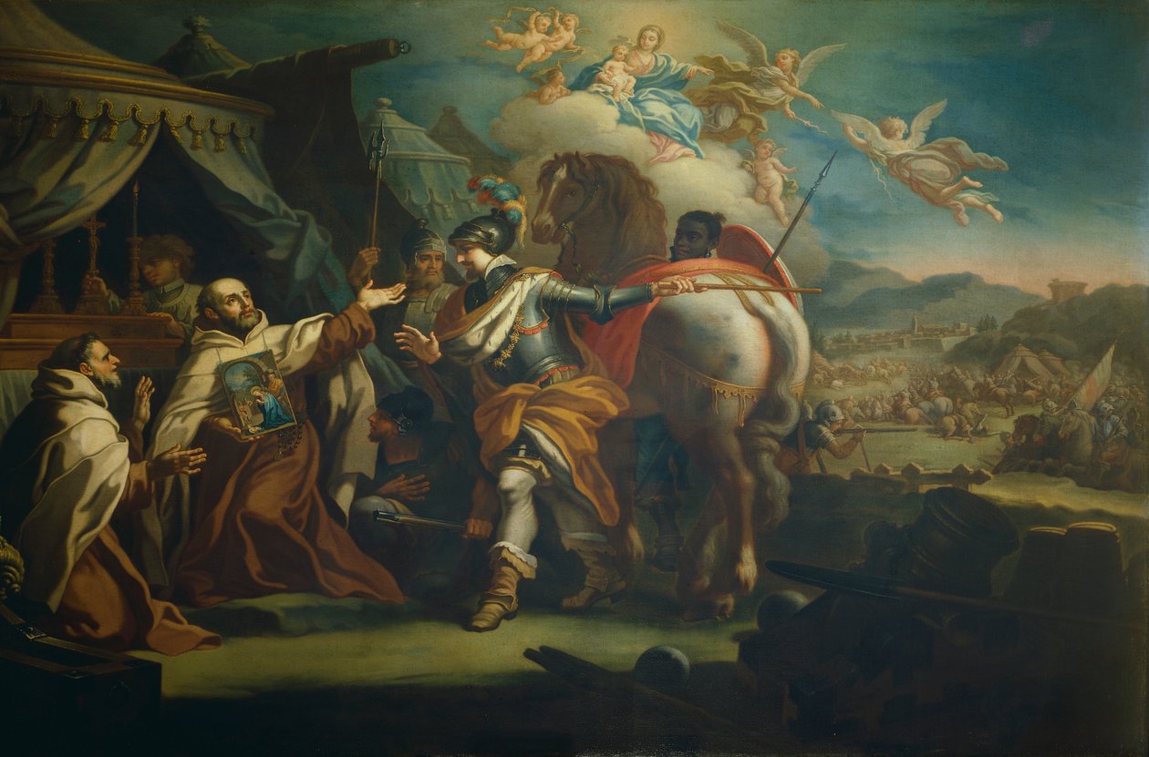Levering af det ærede billede af Vor Frue af Sejren til Fader Domenico di Gesu Maria, af Sebastiano Conca (1680-1764) Santa Maria della Vittoria-kirken, Rom, Italien af Sebastiano Conca