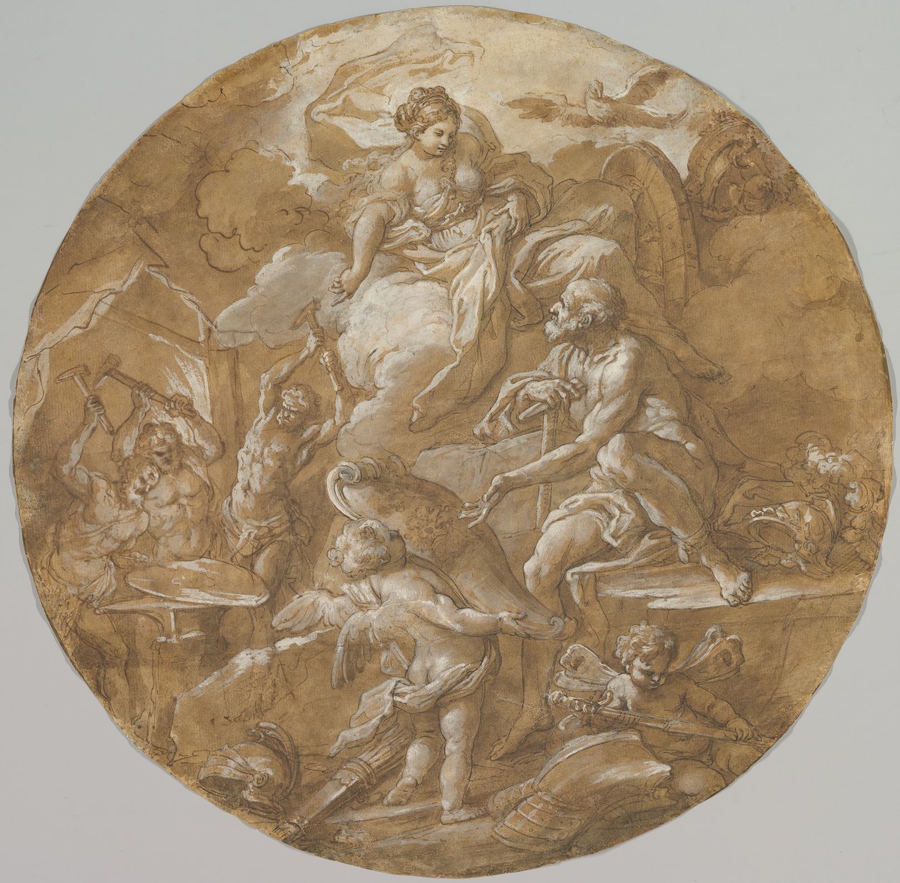 Venus ved Vulcans smedje recto, skitser med to Putti verso, ca. 1716-18. af Sebastiano Conca
