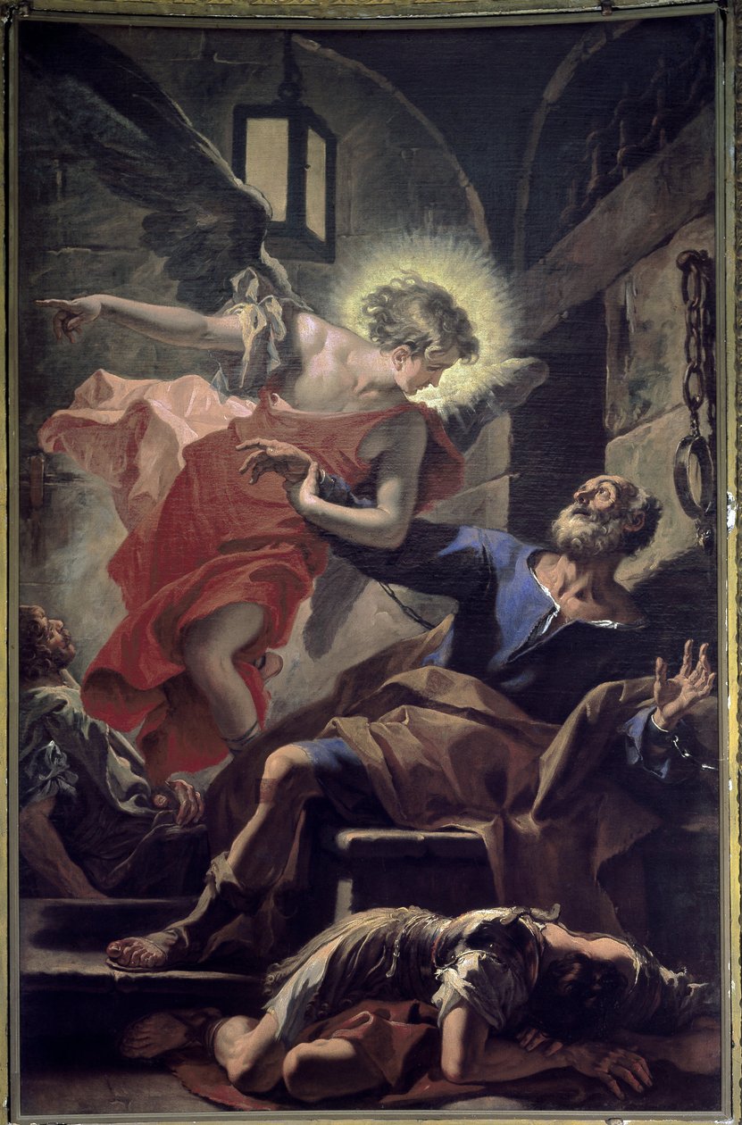 Deliverance of Saint Peter - Saint Peter released from prison. Painting by Sebastiano Riccidani af Sebastiano Ricci