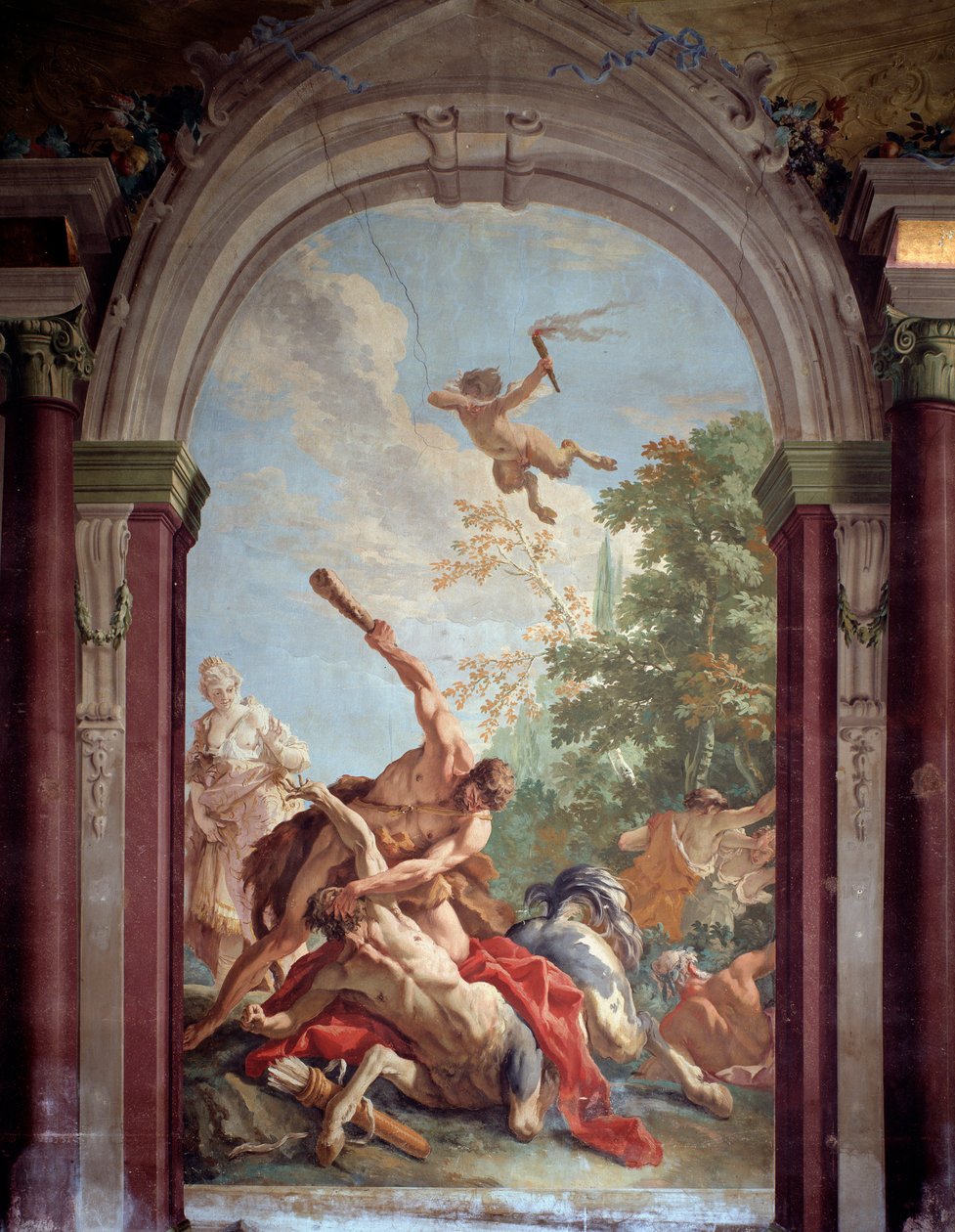 Herakles og Kentauren Nessos - Fresco af Sebastiano Ricci