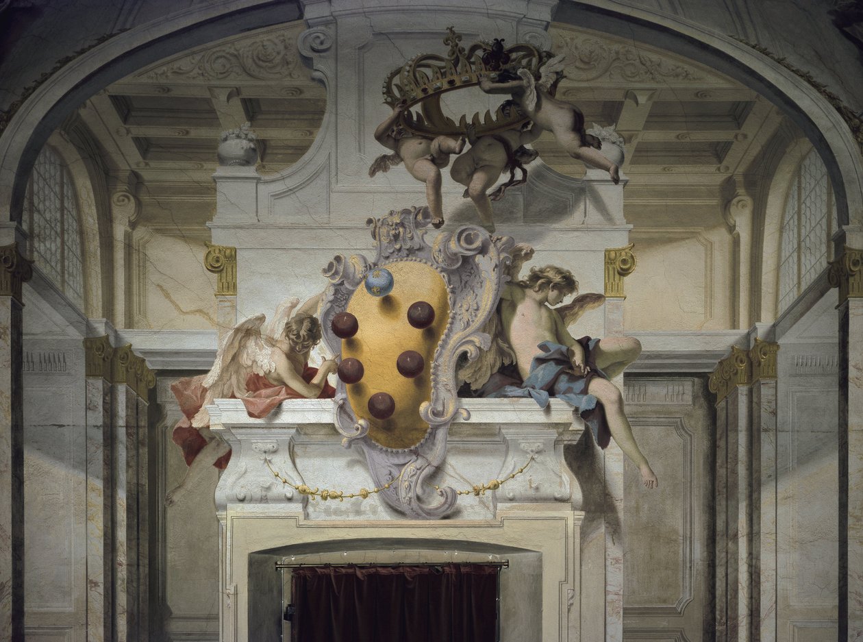 Medici våbenskjold. Fresco af Sebastiano Ricci (1659-1734), omkring 1707-1708. Firenze, Palazzo Pitti af Sebastiano Ricci