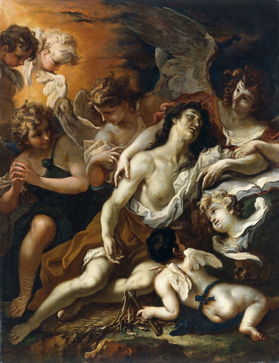 Sankt Maria Magdalena omgivet af engle af Sebastiano Ricci