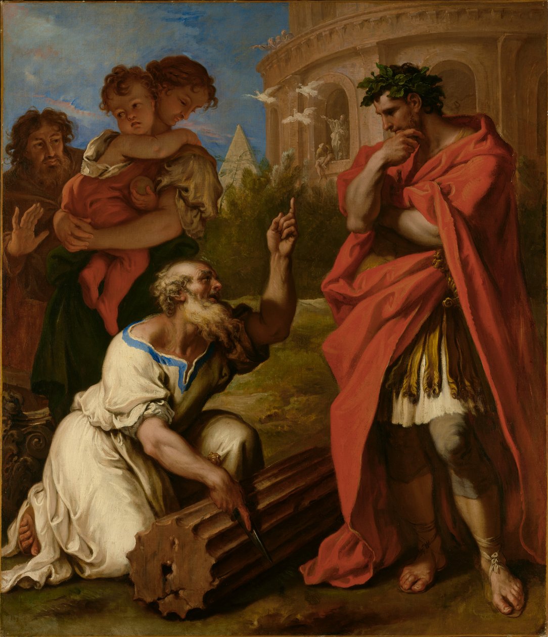 Tarquinius den Ældre rådfører sig med Attus Navius af Sebastiano Ricci
