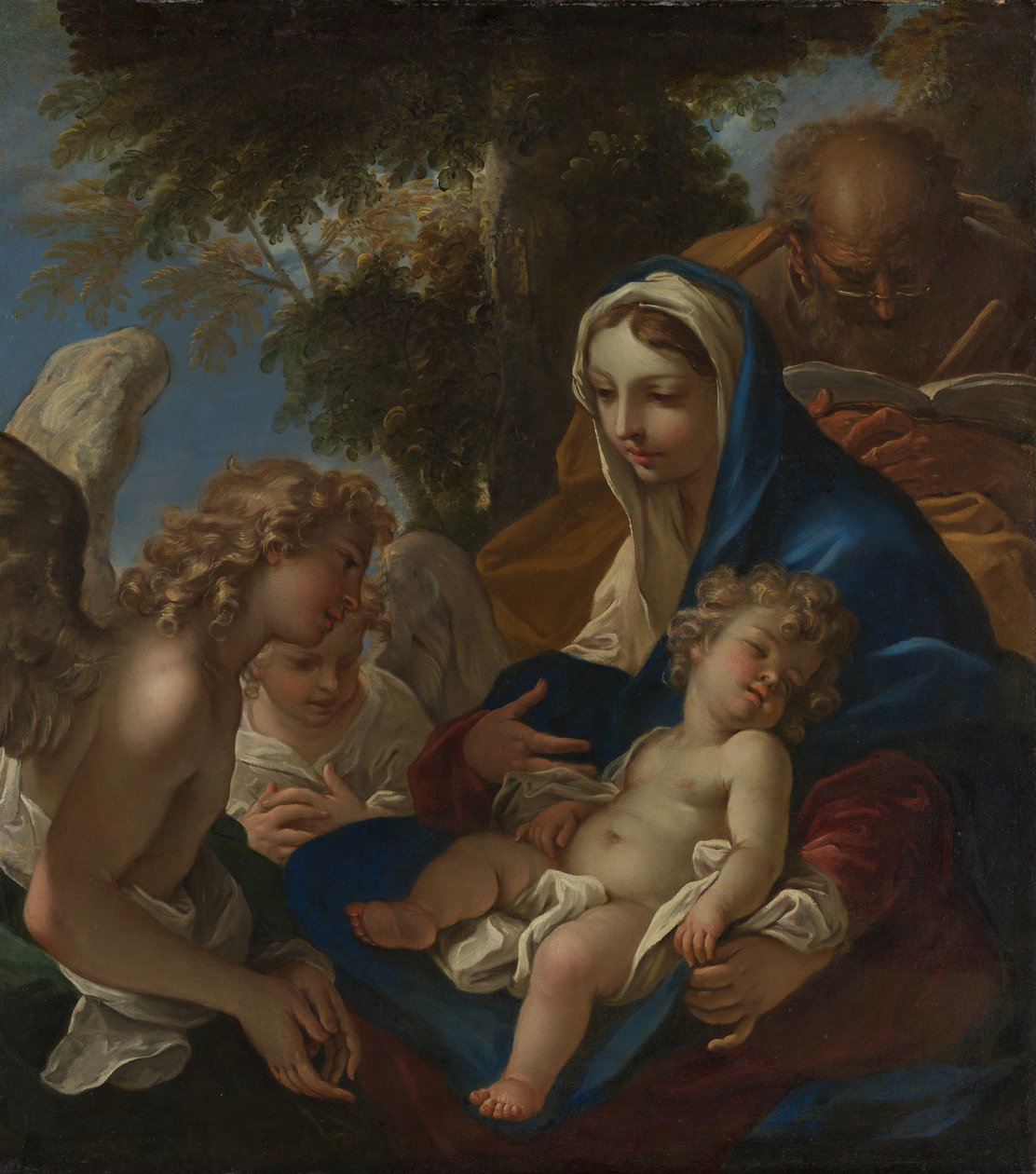 Den hellige familie med engle, ca. 1700. af Sebastiano Ricci