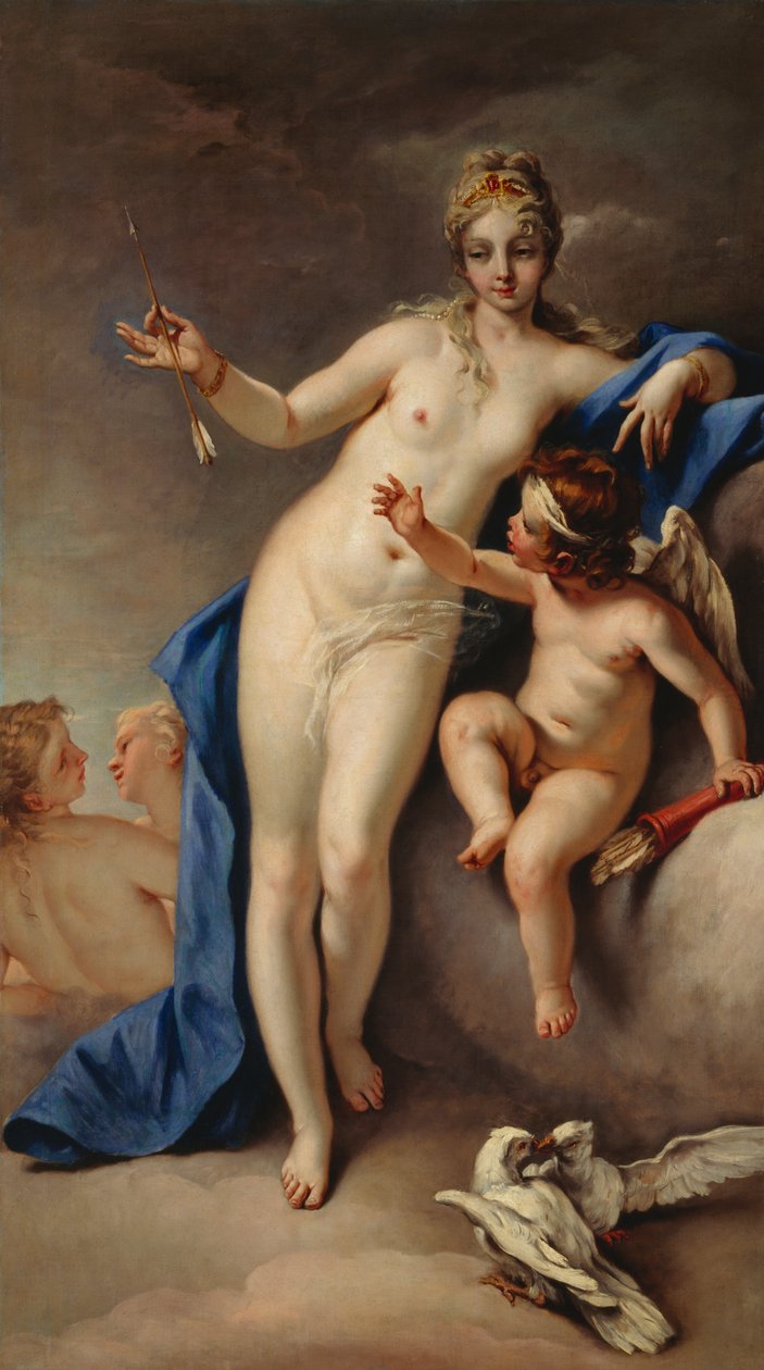 Venus og Amor (olie på lærred) af Sebastiano Ricci