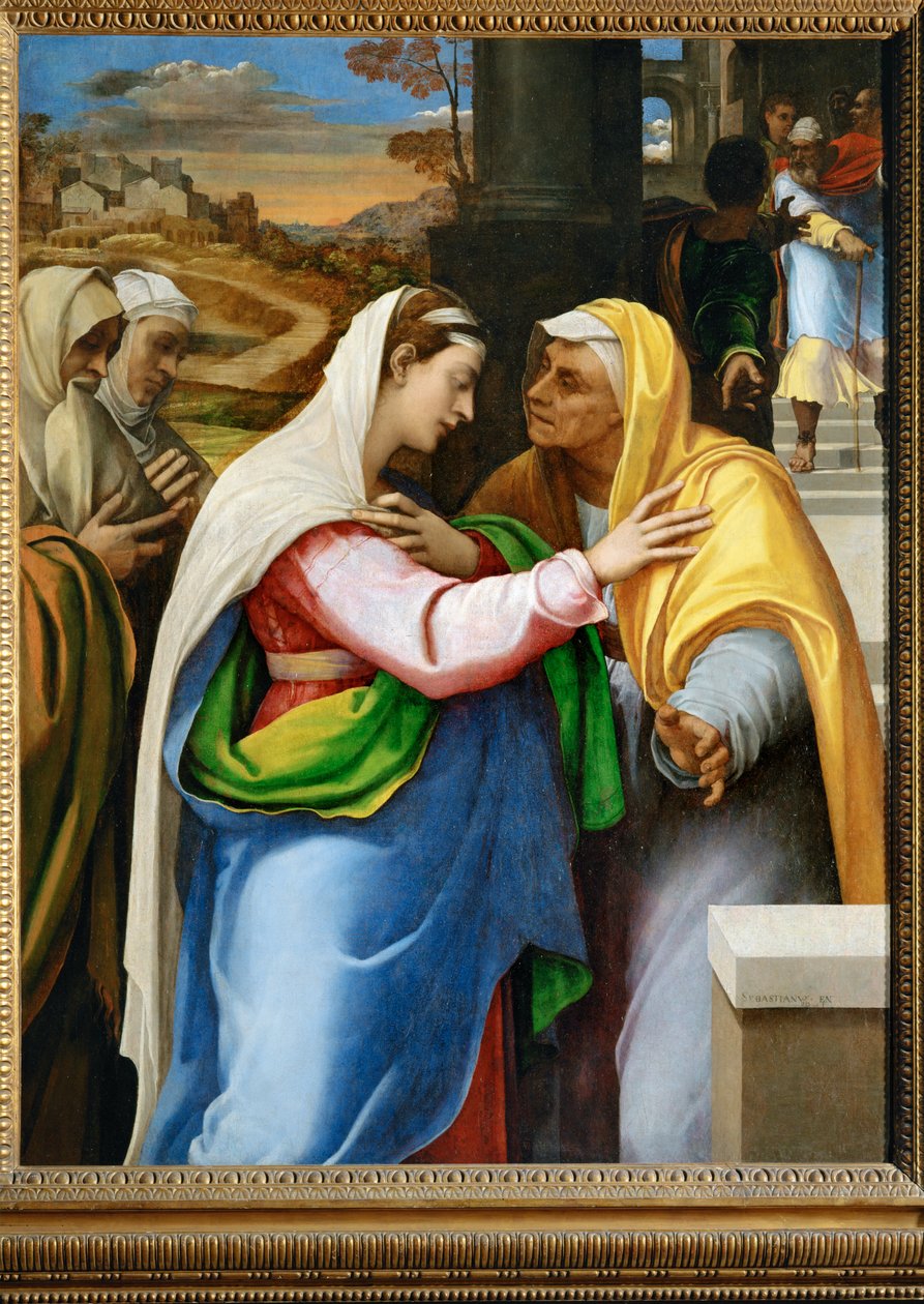 La visitation - besøget, Jomfru Maria besøger Sankt Elisabeth ... af Sebastiano del (c.1485 1547) Piombo