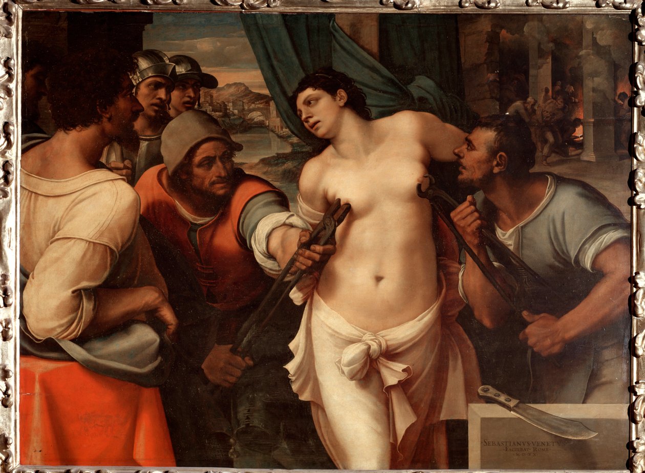 St Agathas martyrium af Sicilien - olie på træ af Sebastiano del (c.1485 1547) Piombo