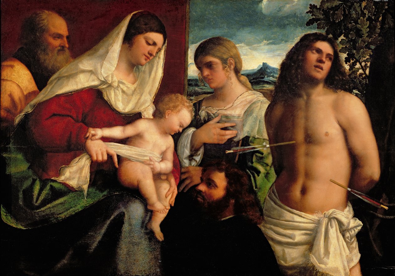 Sacra Samtale med SS. Catherine, Sebastian og Holy Family af Sebastiano del Piombo