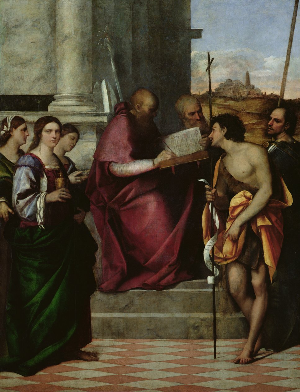 Johannes Chrysostomos med SS. Paul, Liberalis, Johannes Døberen, Cecilia, Katarina og Maria Magdalene, 1509 (se også 156221) af Sebastiano del Piombo