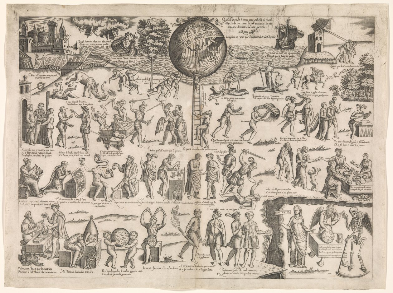 Denne verden er som et bur fyldt med tåber Questo Mondo è come una gabbia de matti (titel på objekt) af Sebastiano di Re