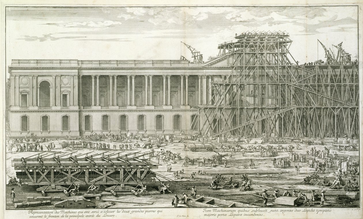 Bygning af hovedindgangen til Louvre, Paris af Sebastien I Le Clerc