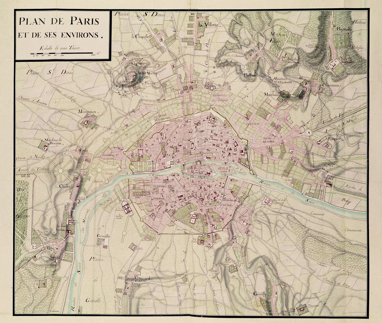 Kort over Paris og dets omgivelser, fra 