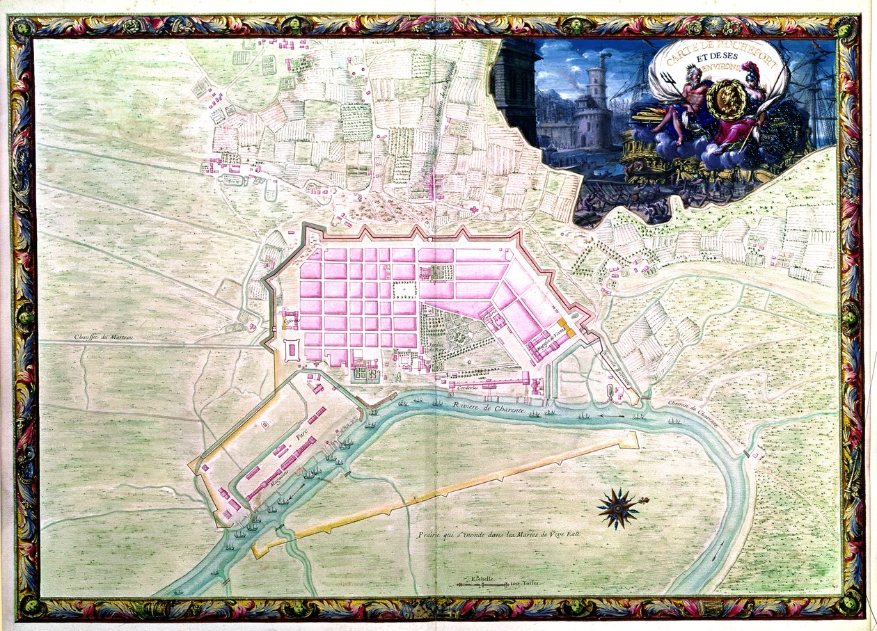 Ms. 988, Vol.3 fol.38 Plan over Rochefort og dets omgivelser, fra "Atlas Louis XIV", 1683-88 af Sebastien Le Prestre de Vauban