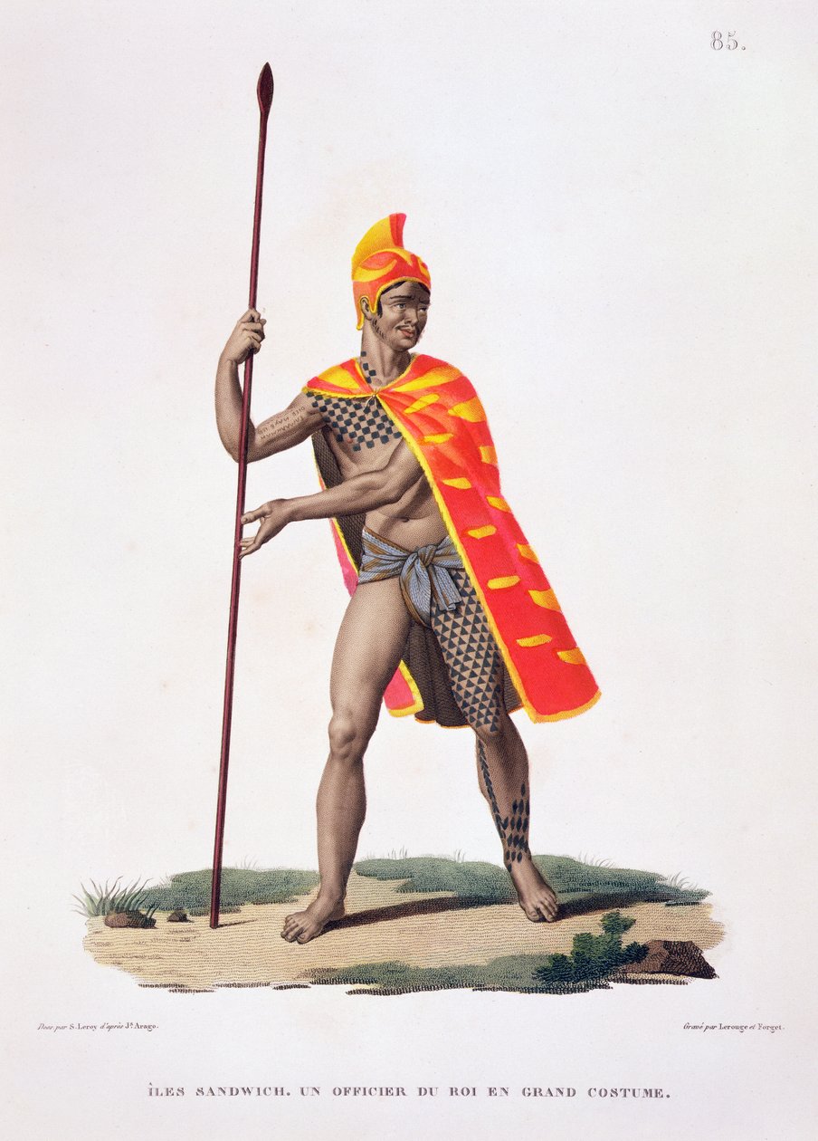 Sandwich Islands: An Office of the King in State Costume, fra 