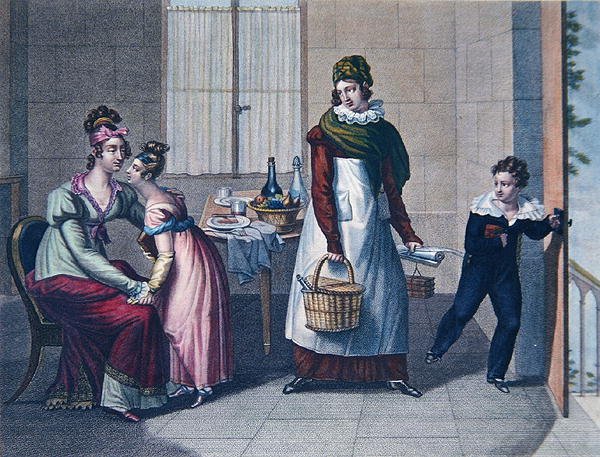 The Departure for School, begyndelsen af det nittende århundrede (farvelitografi) af Sebastien (after) Coeure