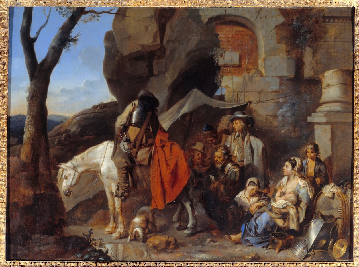 Halte af soldater, tidligere kaldet Halte de bohemiens Maleri af Sebastien Bourdon (1616-1671) 1600-tallets søn. 0,43x0,58 m af Sébastien Bourdon