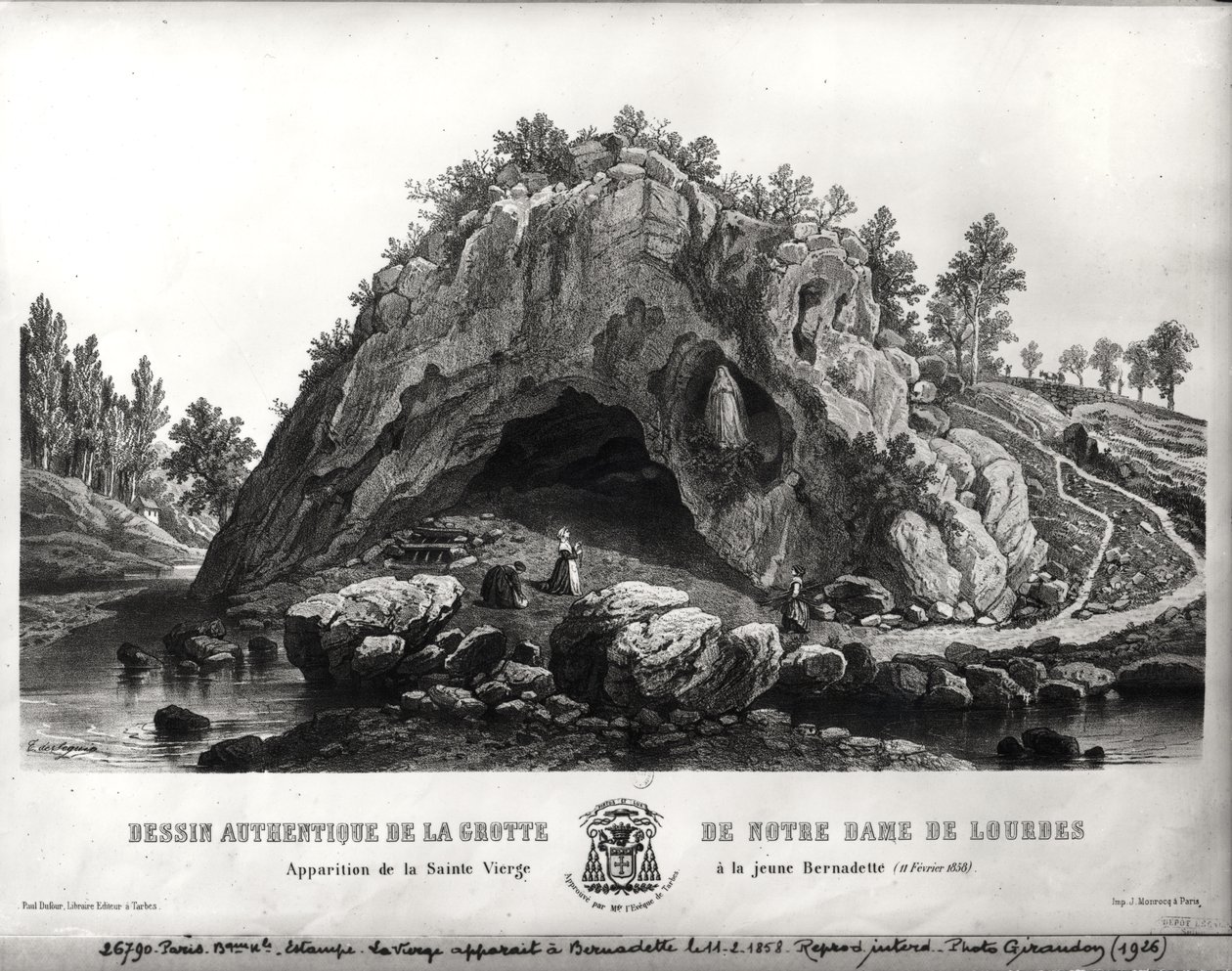 Jomfru Marias åbenbaring for Bernadette Soubirous (1844-79) 11. februar 1858, ca. 1858 af Seguin T. de