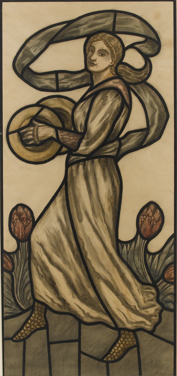 Musiker med bækkener, design til et farvet glasvindue, ca. 1918 (wc over blyant på papir) af Selwyn Image