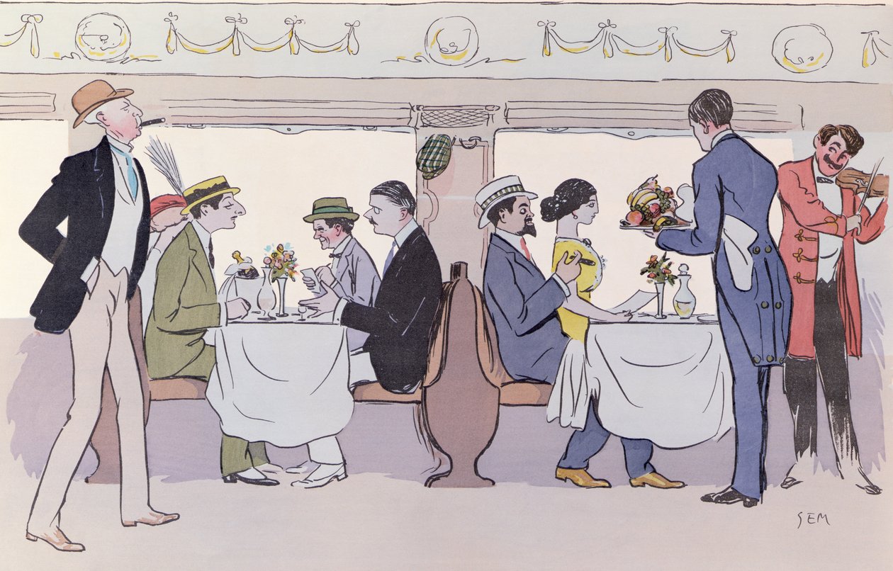 Restaurationsvogn i toget fra Paris til Nice, 1913 af Sem