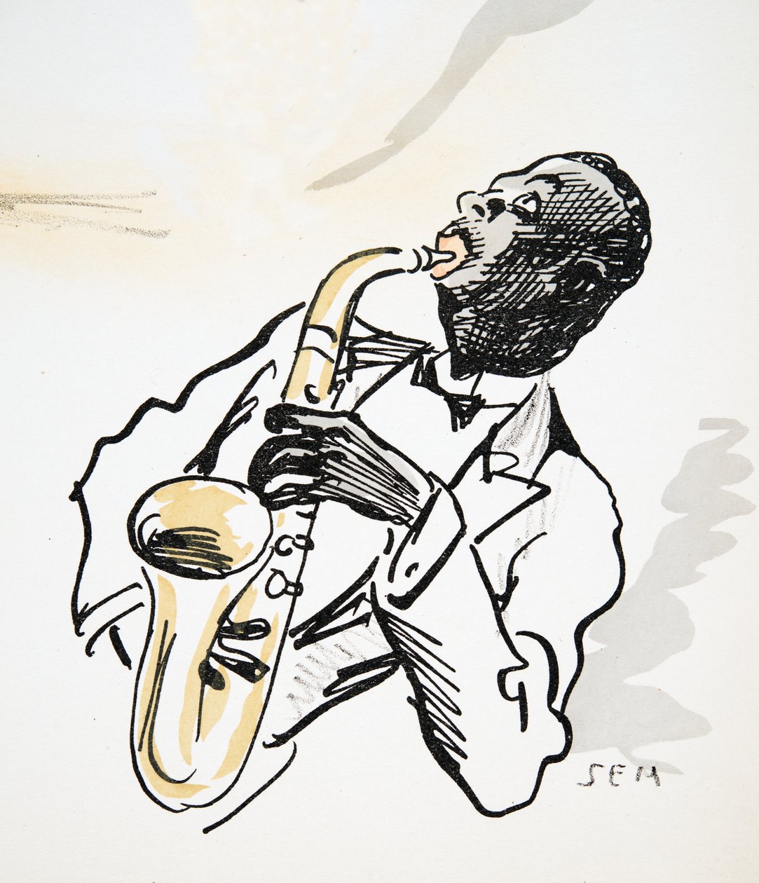Saxofonist, fra White Bottoms, pub. 1927 (farvebloktryk) af Sem