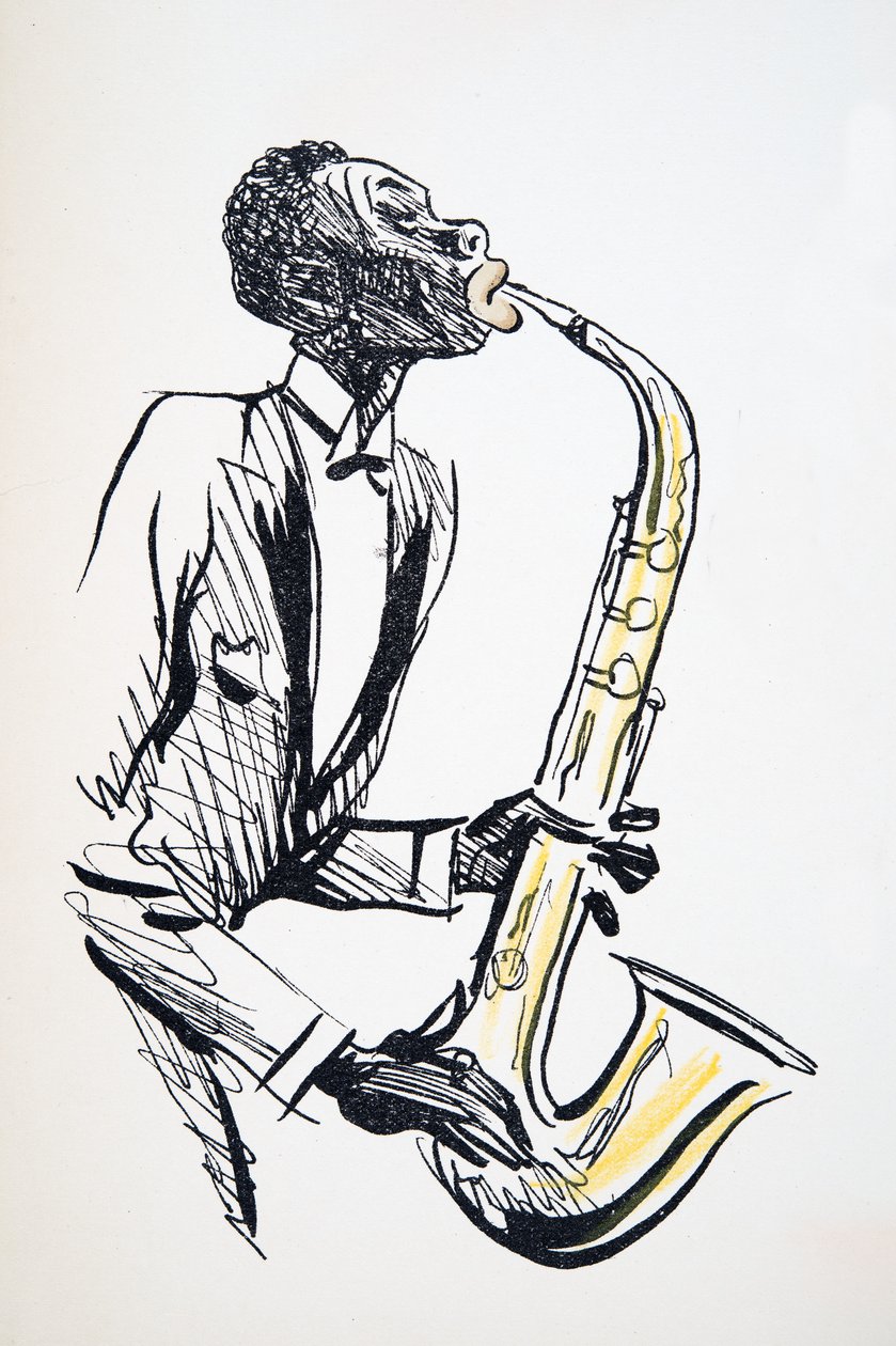 Saxofonist, fra White Bottoms, pub. 1927 (farvebloktryk) af Sem