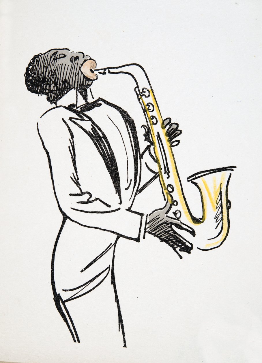 Saxofonist, fra White Bottoms, pub. 1927 (farvebloktryk) af Sem