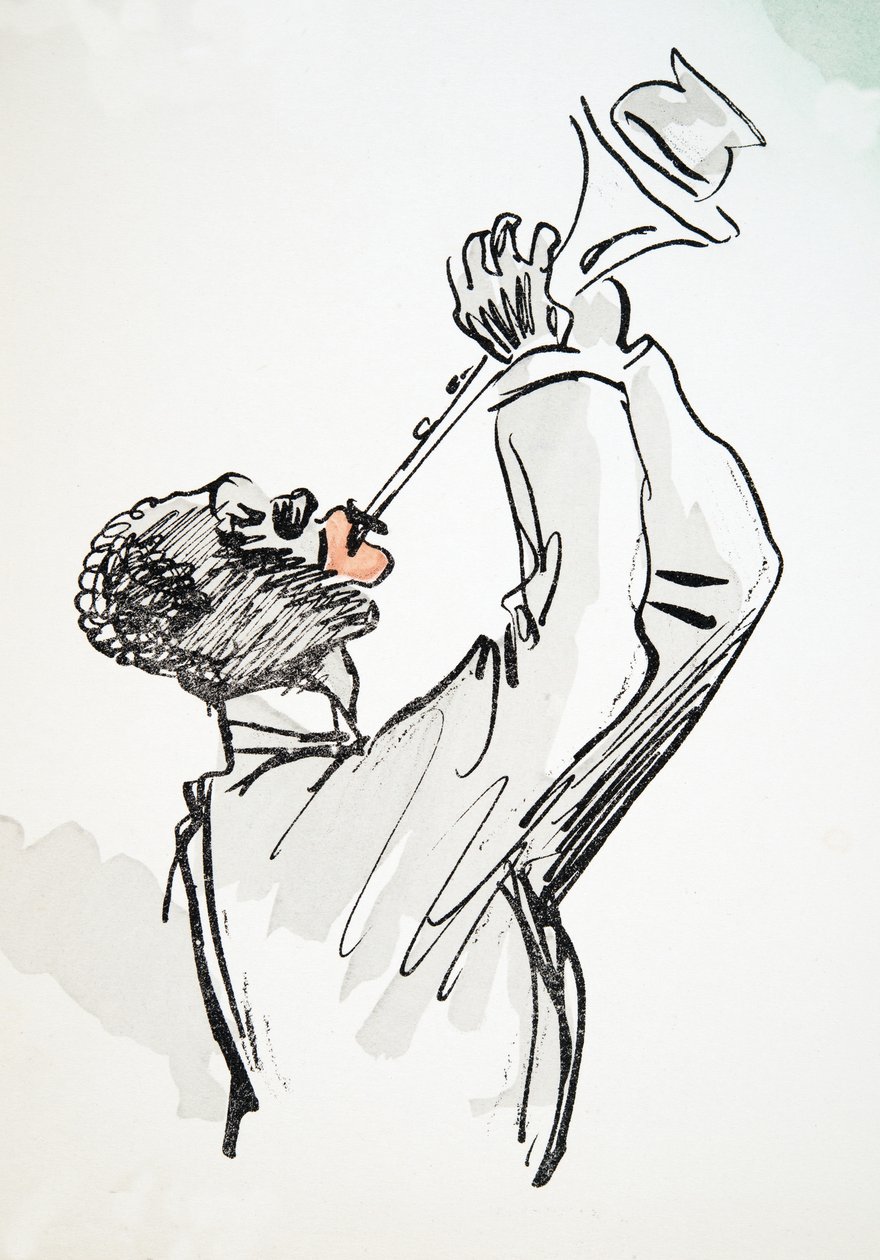Trumpet Player, fra White Bottoms, pub. 1927 (farvebloktryk) af Sem