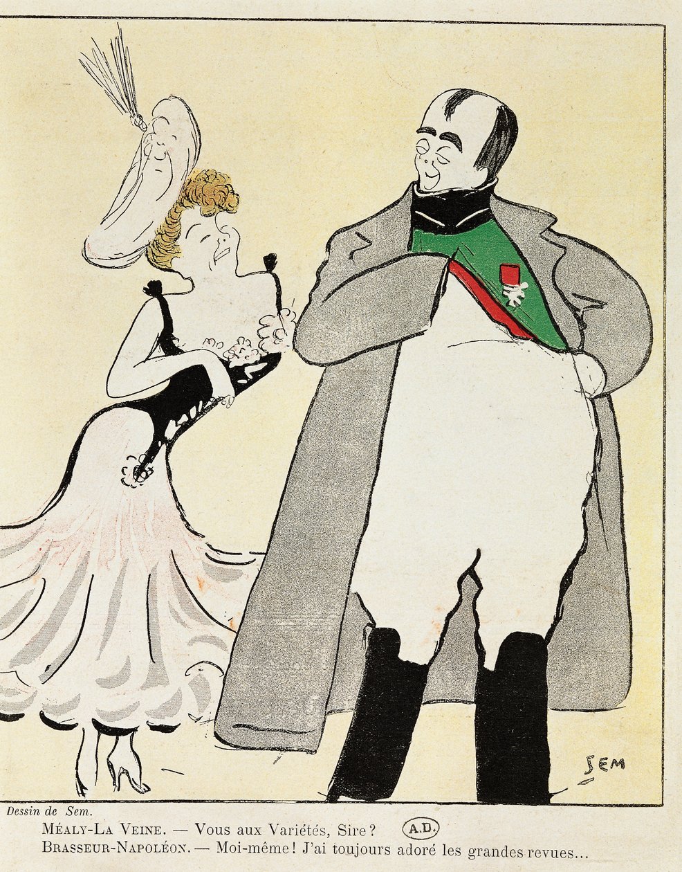 Skuespiller Albert Bresseur 1901 (1862-1932) i rollen som Napoleon i Madame Sans-Gene, af Victorien Sardou (1831-1908), karikatur fra 1893 (illustration) af Sem