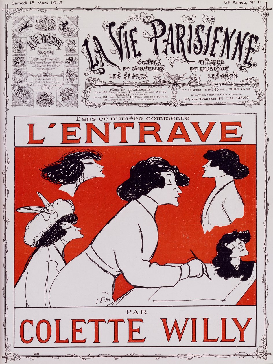 Karikatur af Colette Willy, pseudonym for Sidonie-Gabrielle Colette (1873-1954) af Sem