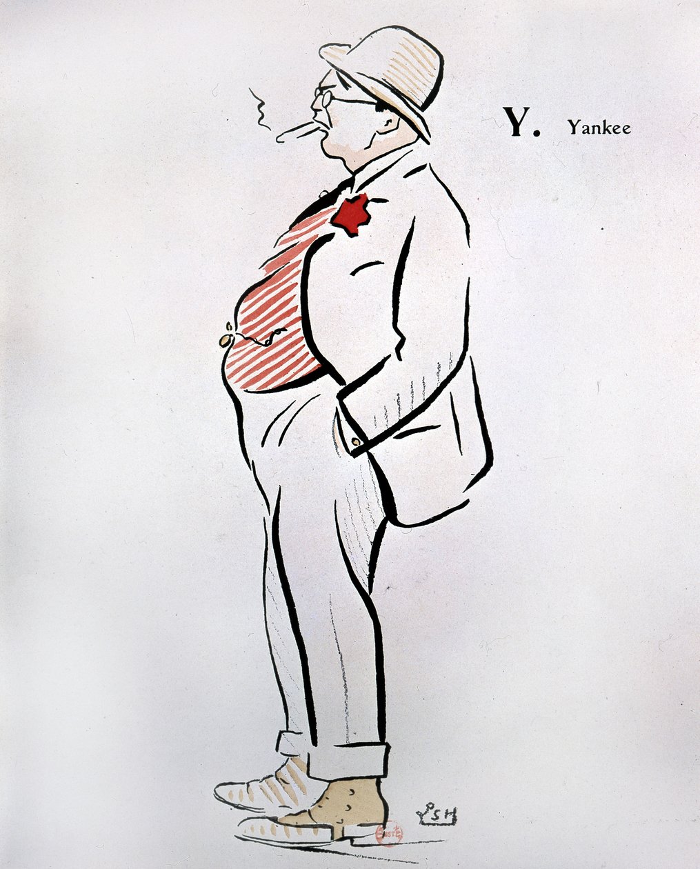Tegneserie af amerikaner i "" Alphabet of Sem"" (1863 - 1934), Y as Yankee, n.d., 20. århundrede. af Sem