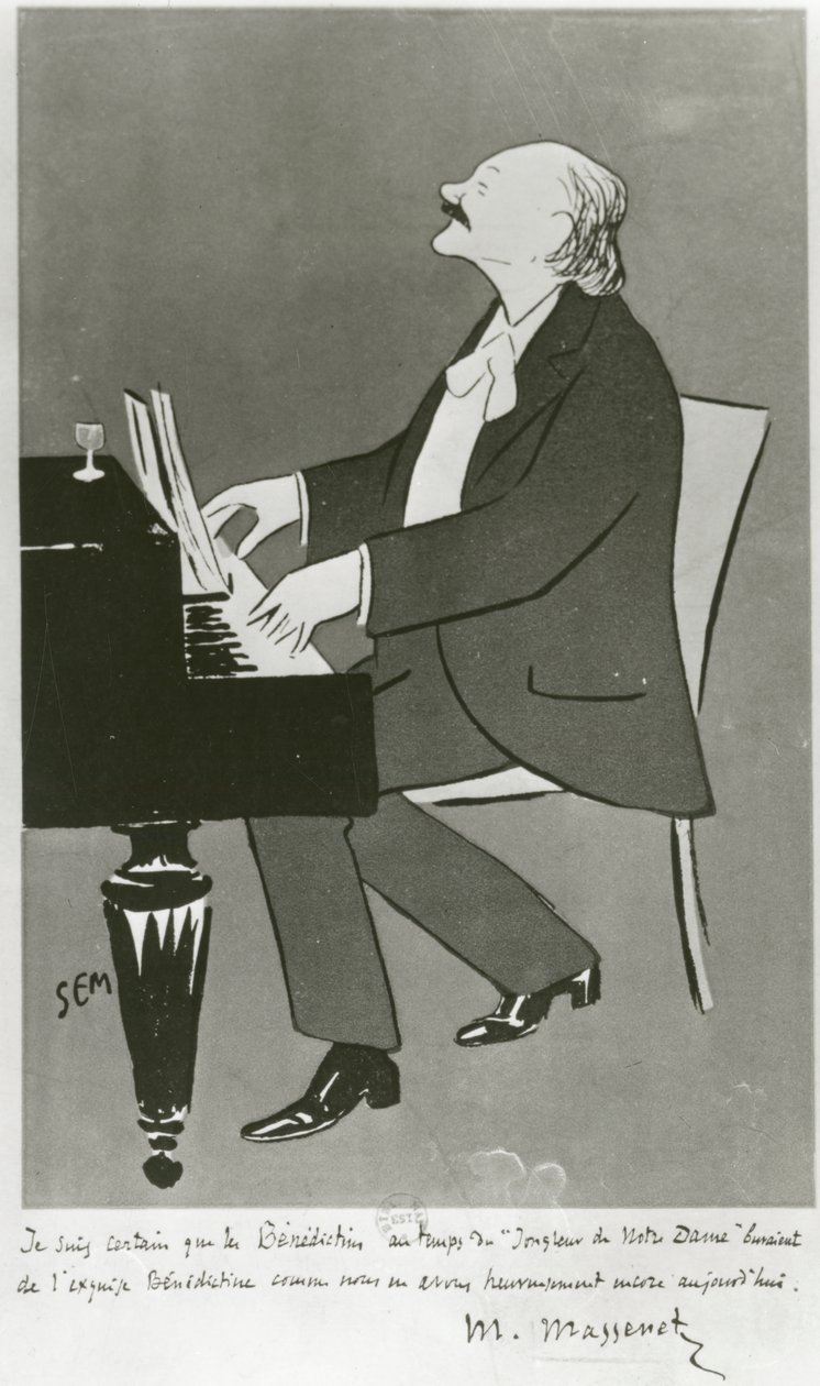 Den franske komponist Jules Massenet spiller (tegning) af Sem