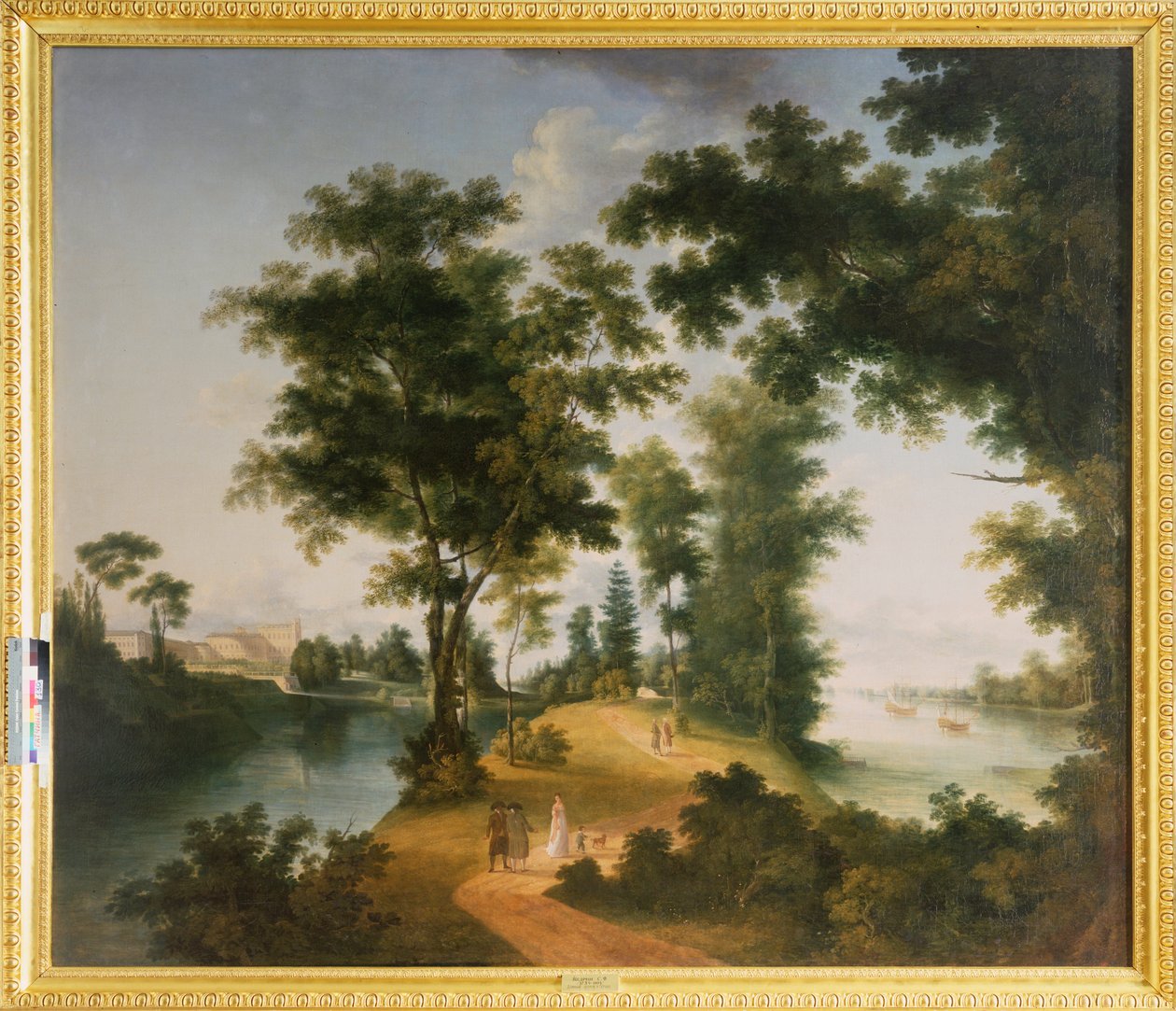 Den store ø Gatchina (Sankt Petersborg). Maleri af Semyon Fyodorovich Shchedrin (Semion Shchedrin) (1745-1804), olie på lærred, ca. 1790. Russisk kunst af Semen Fedorovich Shchedrin