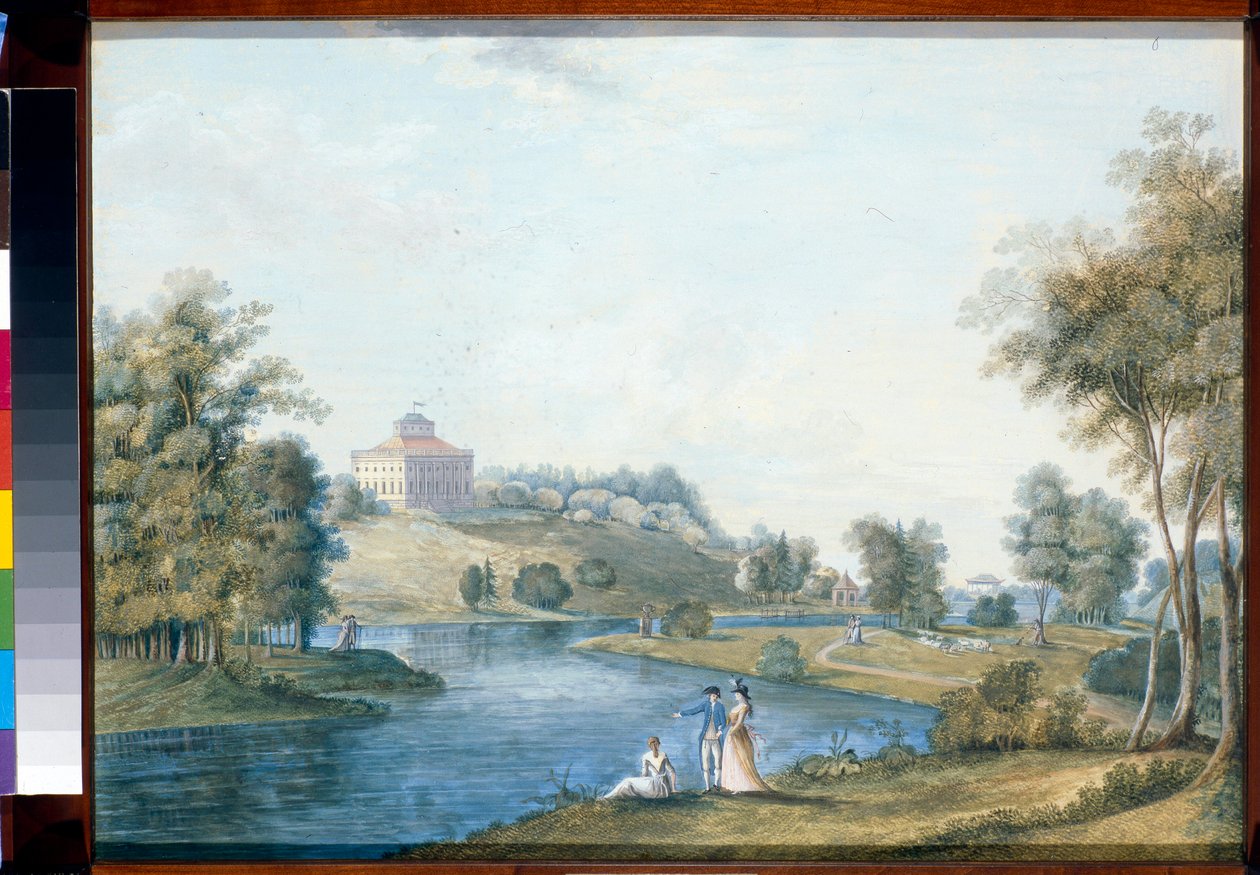 Paysage a Sivoritsy, Russie - Gouache sur papier de Semyon Fyodorovich Shchedrin (Semion Chtchedrin) (1745-1804), avant 1792 - Udsigt over landejendommen Sivoritsy - Gouache på papir af Semyon Fyodorovich Shchedrin (1745-13792), ,1x59 cm - af Semen Fedorovich Shchedrin