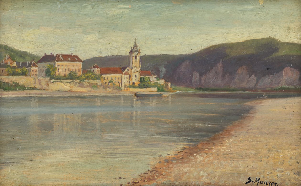Udsigt over Dürnstein fra den modsatte side af Donau af Serafin Maurer
