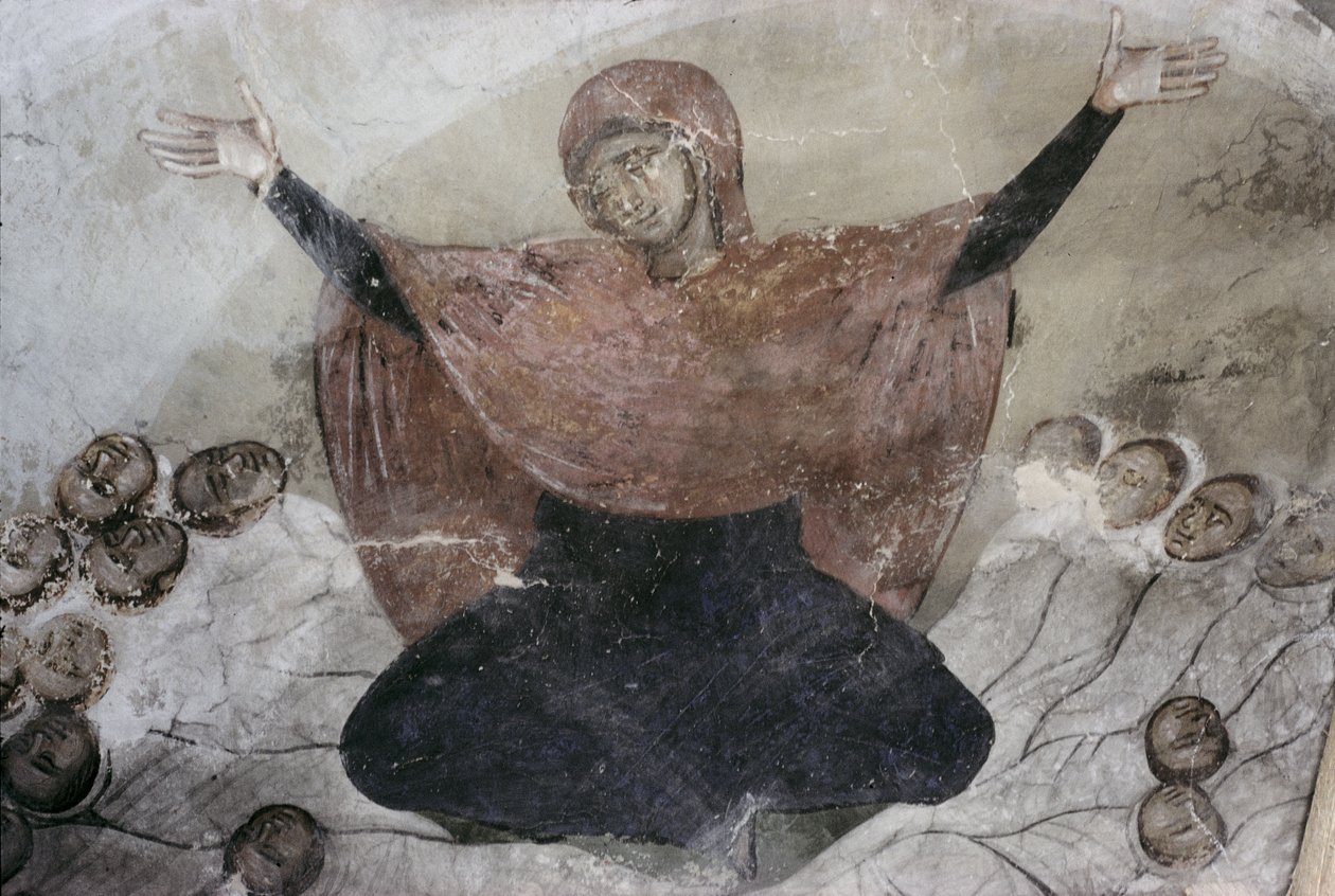 Rachel sørger over sine børn, fra kirken St Demetrius, 1375-76 af Serbian School