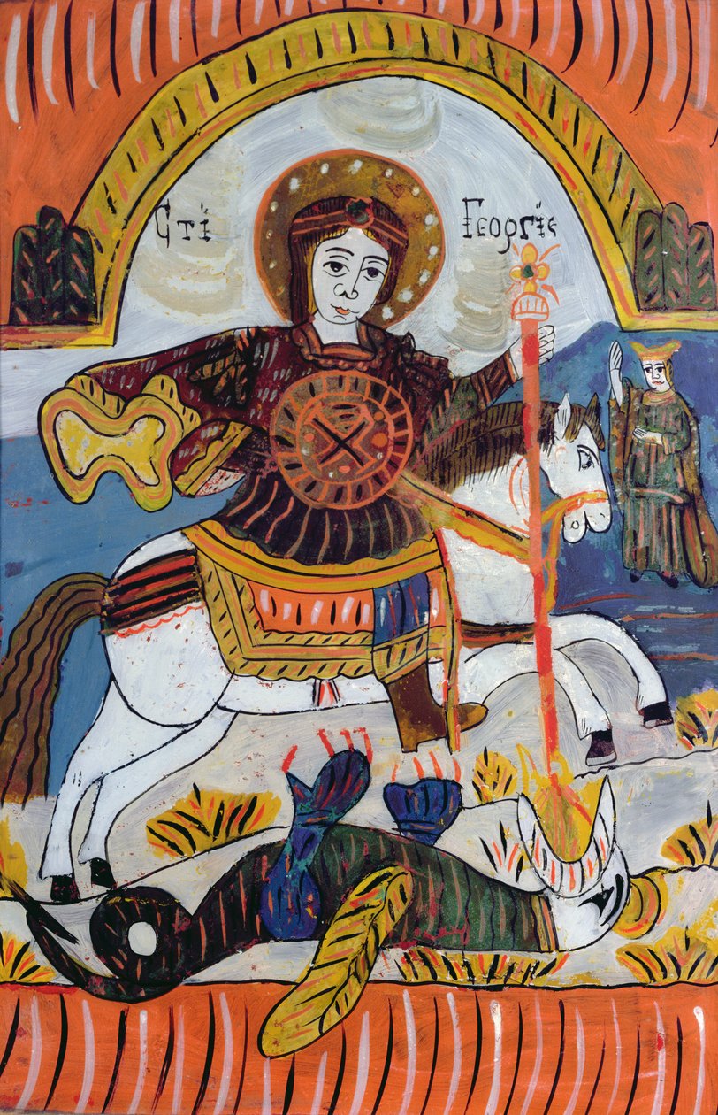 Sankt Georg og dragen (olie på glas) af Serbian School