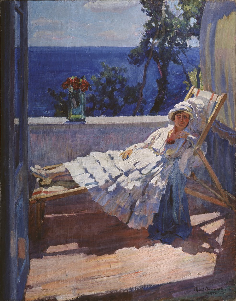En dame på balkonen, 1916 af Sergei Arsenevich Vinogradov