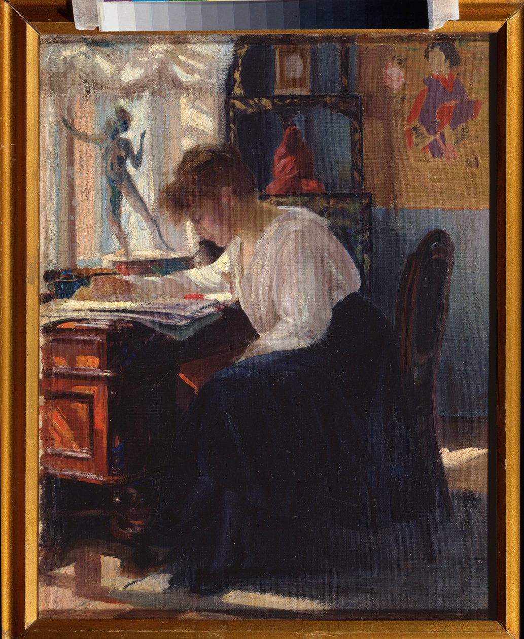 I en undersøgelse (In a Study) - Maleri af Sergei Arsenyevich Vinogradov (1869-1938), olie på lærred, russisk kunst 19.-20. århundrede - Statens kunstmuseum for Republikken Karelen, Petrozadvosk (Rusland) af Sergei Arsenevich Vinogradov