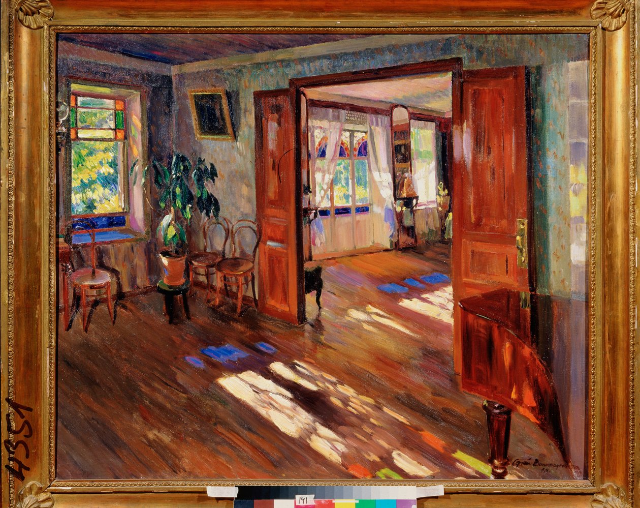 In A House - Maleri af Sergei Arsenyevich Vinogradov (1869-1938), olie på lærred af Sergei Arsenevich Vinogradov