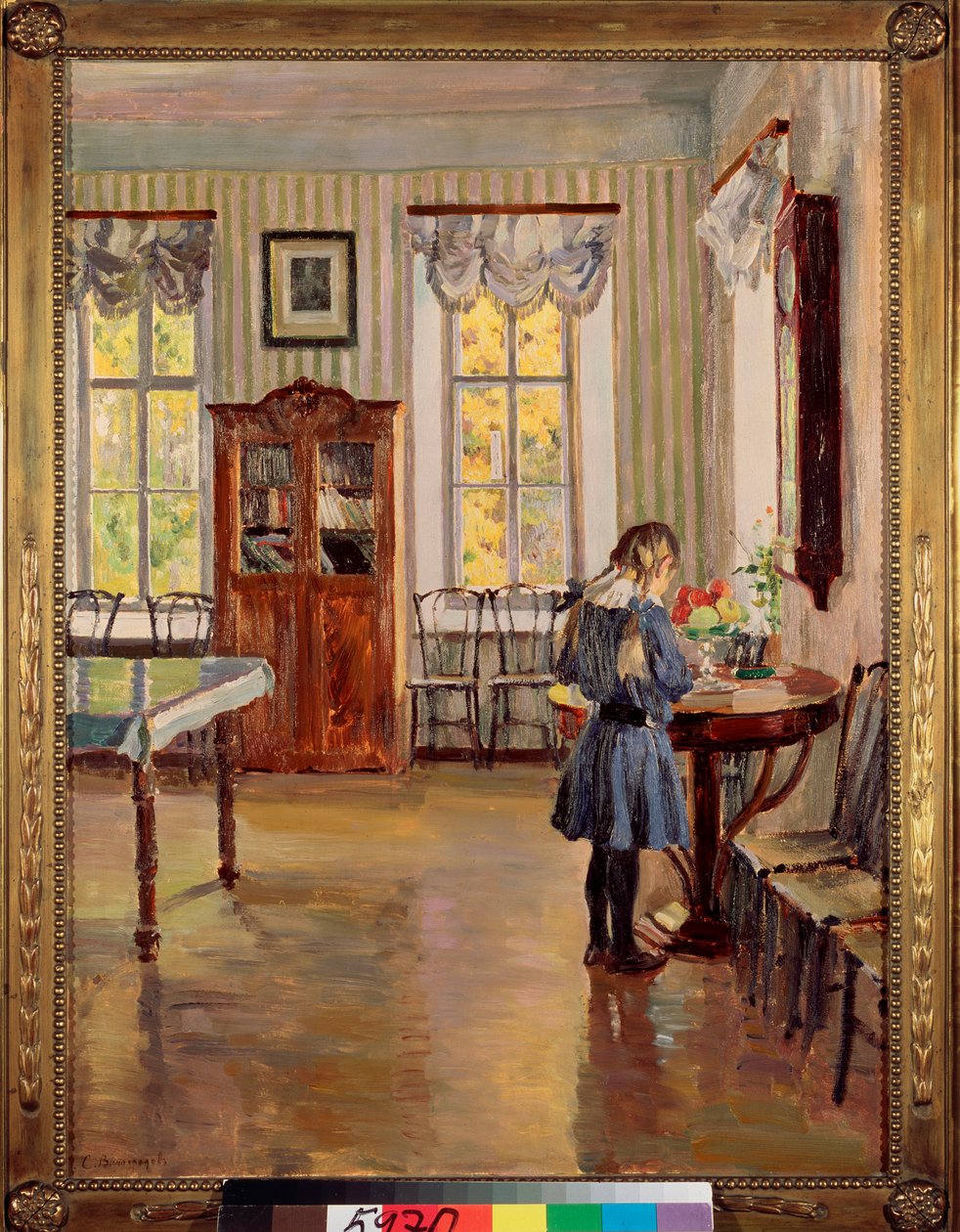 In a House - Maleri af Sergei Arsenyevich Vinogradov (1869-1938), olie på lærred af Sergei Arsenevich Vinogradov