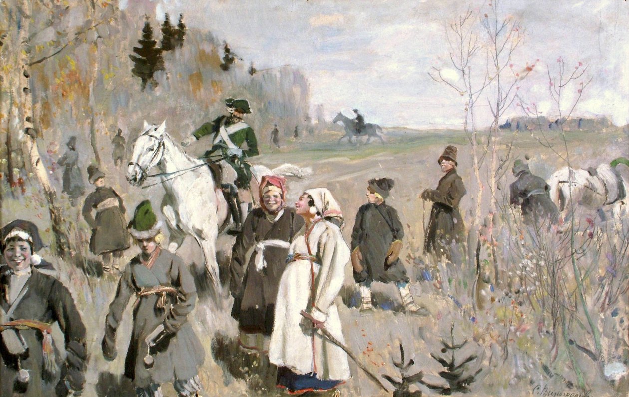 Jagt på tsaren Peter den Stores tid, 1907 af Sergei Arsenevich Vinogradov