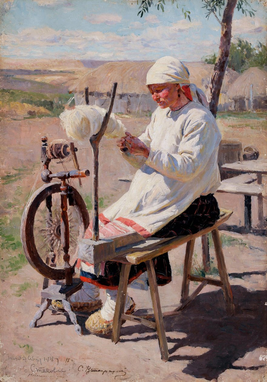 La fileuse - Spinneren - Vinogradov, Sergei Arsenyevich (1869-1938) - 1895 - Olie på lærred - af Sergei Arsenevich Vinogradov