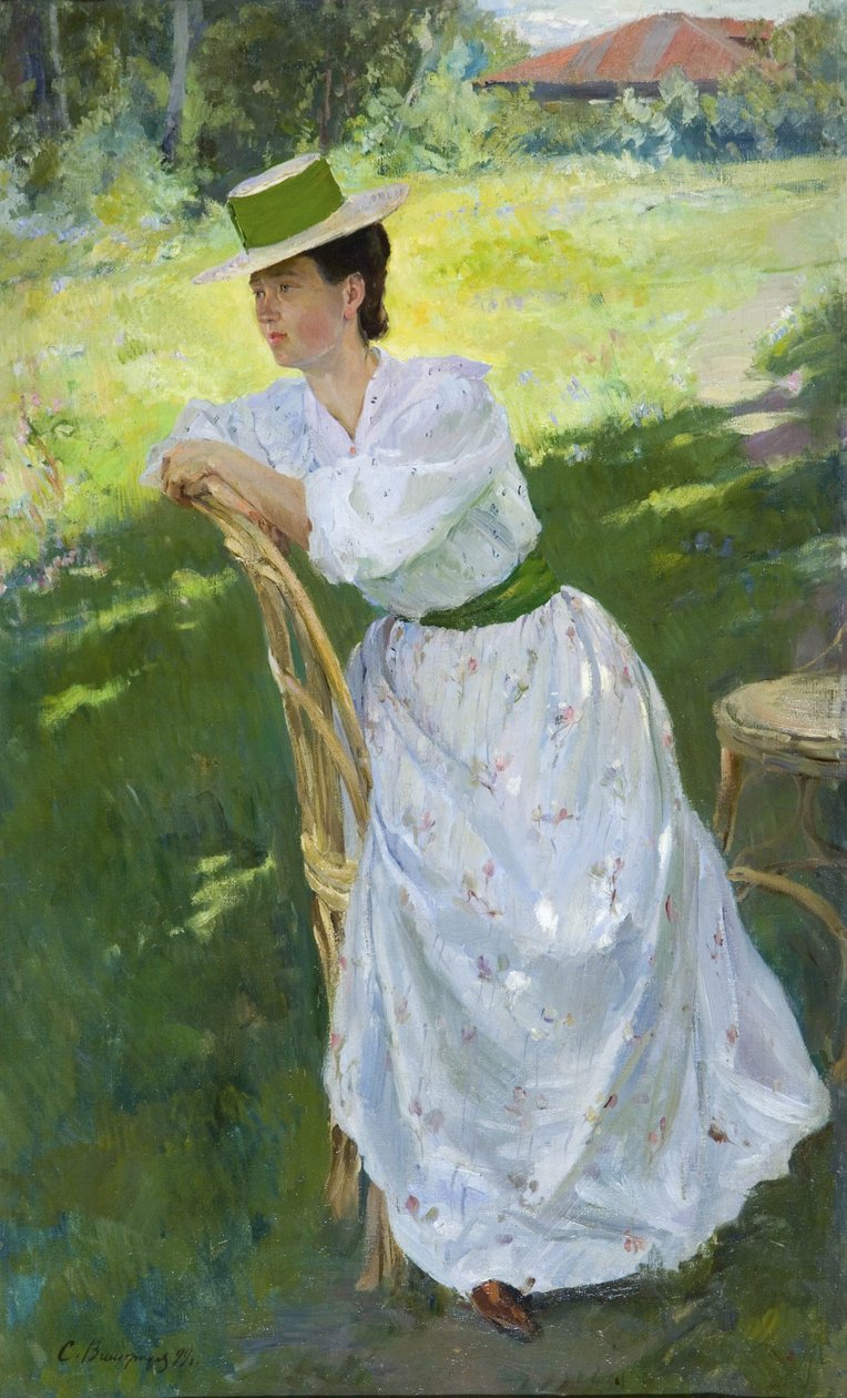 Portræt af en kvinde udendørs, 1899 af Sergei Arsenevich Vinogradov