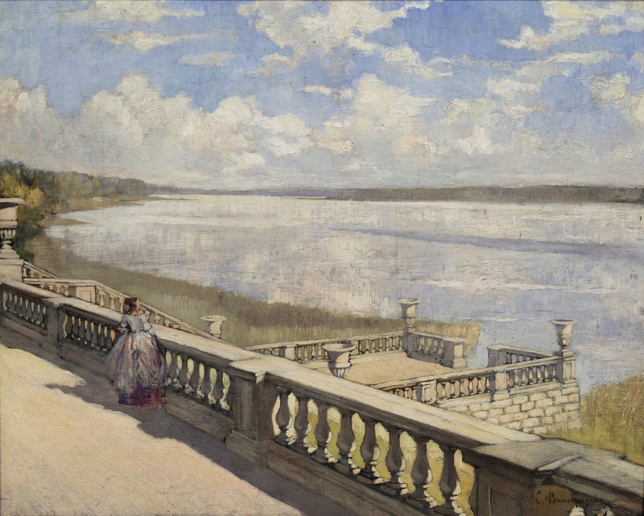 Solskinsdag. En dame ved balustraden, 1908 af Sergei Arsenevich Vinogradov