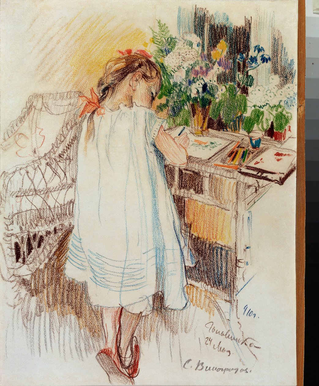 Une petite (A Little One) - Kunstværk af Sergei Arsenyevich Vinogradov (1869-1938), farveblyant på papir af Sergei Arsenevich Vinogradov